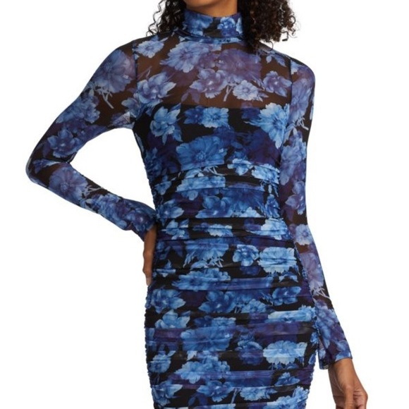 Alice + Olivia Blue Floral Long Sleeve Dress wear it long or short - Picture 2 of 10